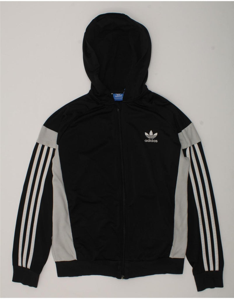 ADIDAS Boys Zip Hoodie Sweater 13-14 Years Black Polyester | Vintage Adidas | Thrift | Second-Hand Adidas | Used Clothing | Messina Hembry 