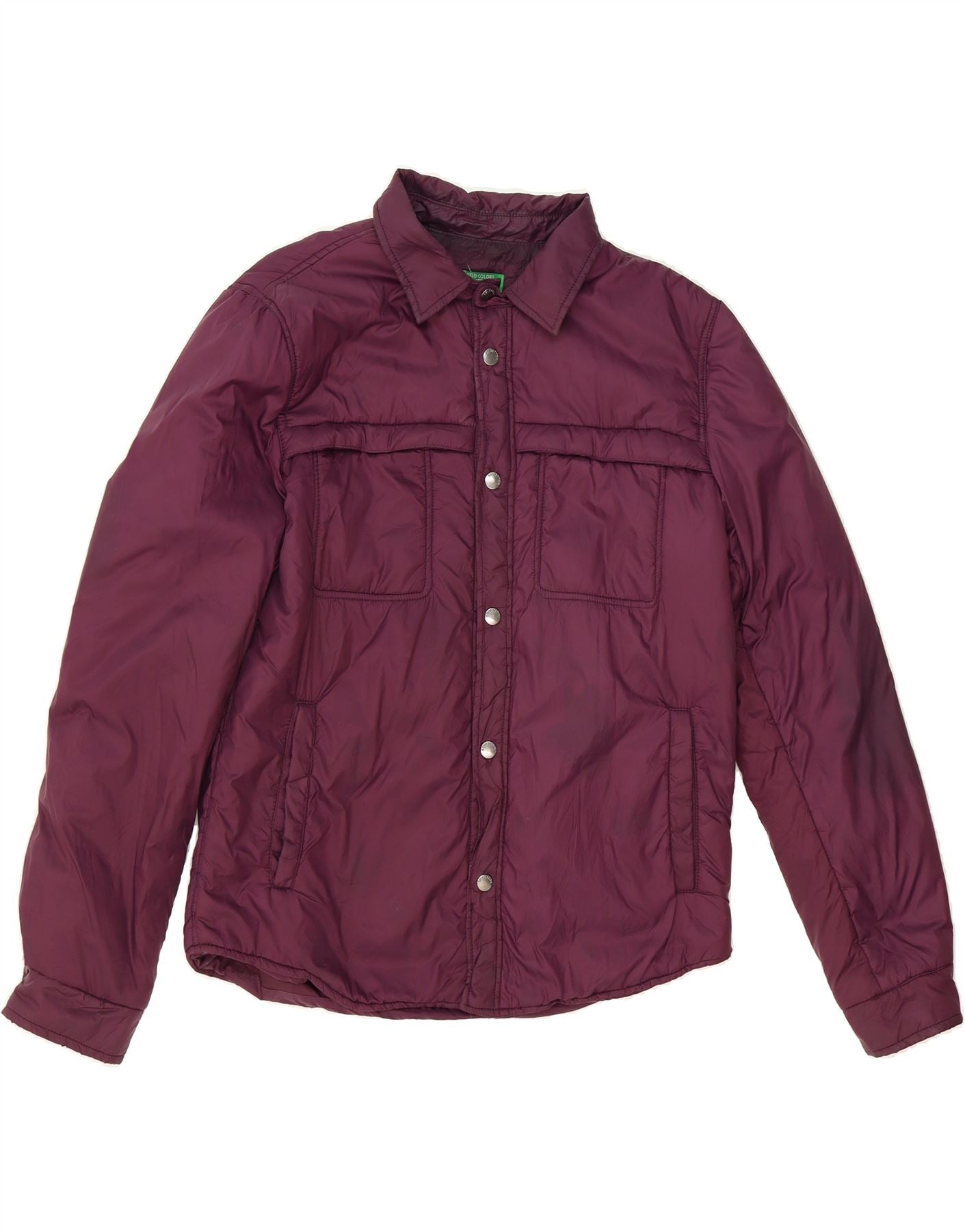 BENETTON Mens Padded Jacket UK 40 Large Maroon Nylon Vintage Benetton and Second-Hand Benetton from Messina Hembry