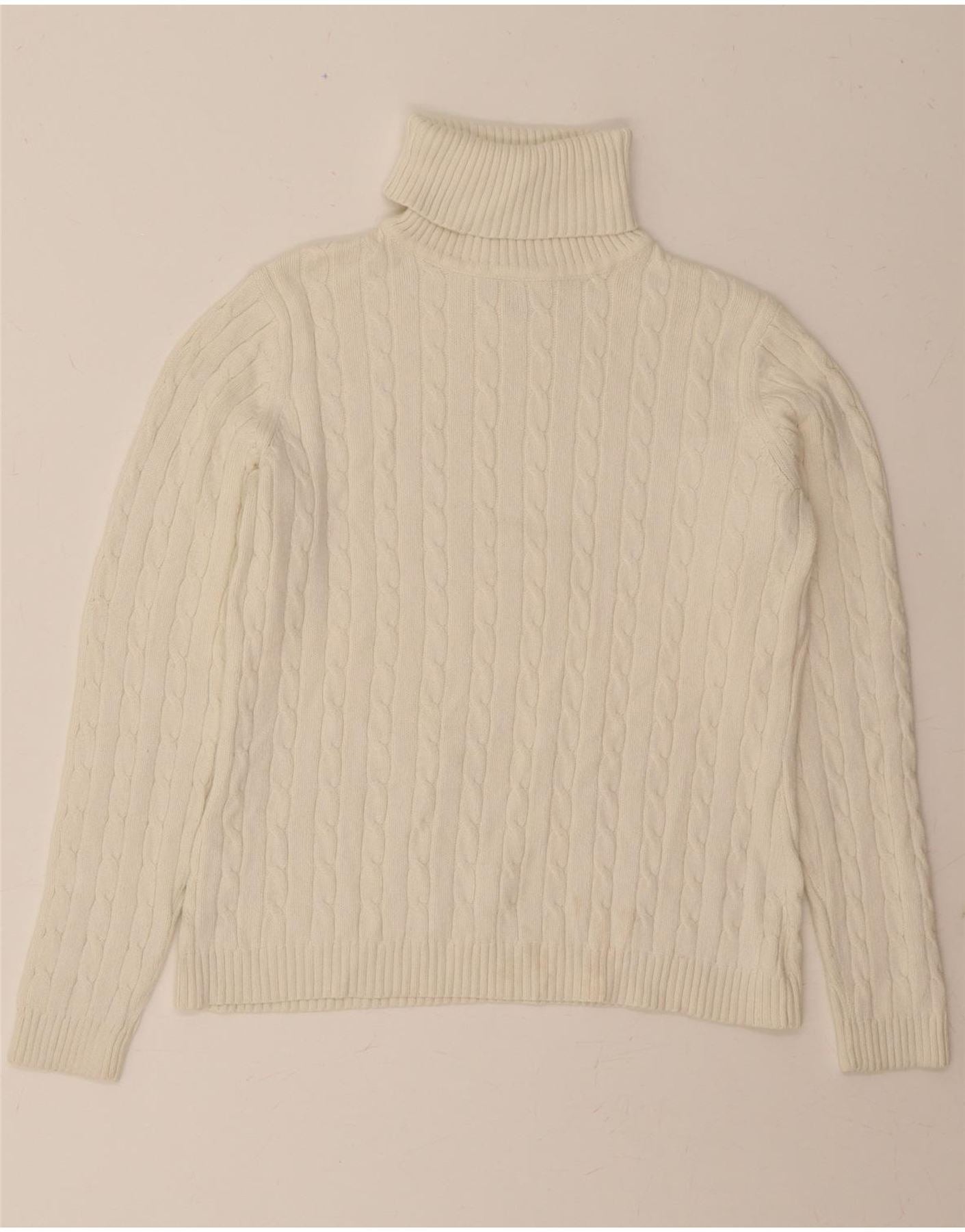 EDDIE BAUER Womens Roll Neck Jumper Sweater UK 14 Medium Off White Cotton Vintage Eddie Bauer and Second-Hand Eddie Bauer from Messina Hembry