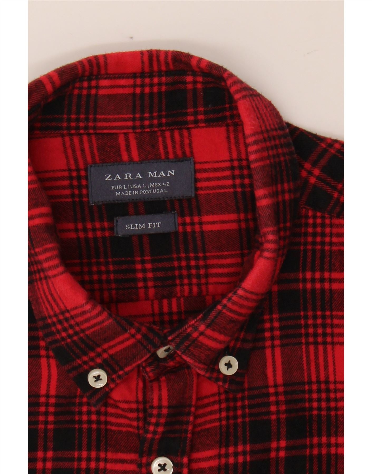 ZARA Mens Slim Fit Flannel Shirt Large Red Check Vintage Zara and Second-Hand Zara from Messina Hembry