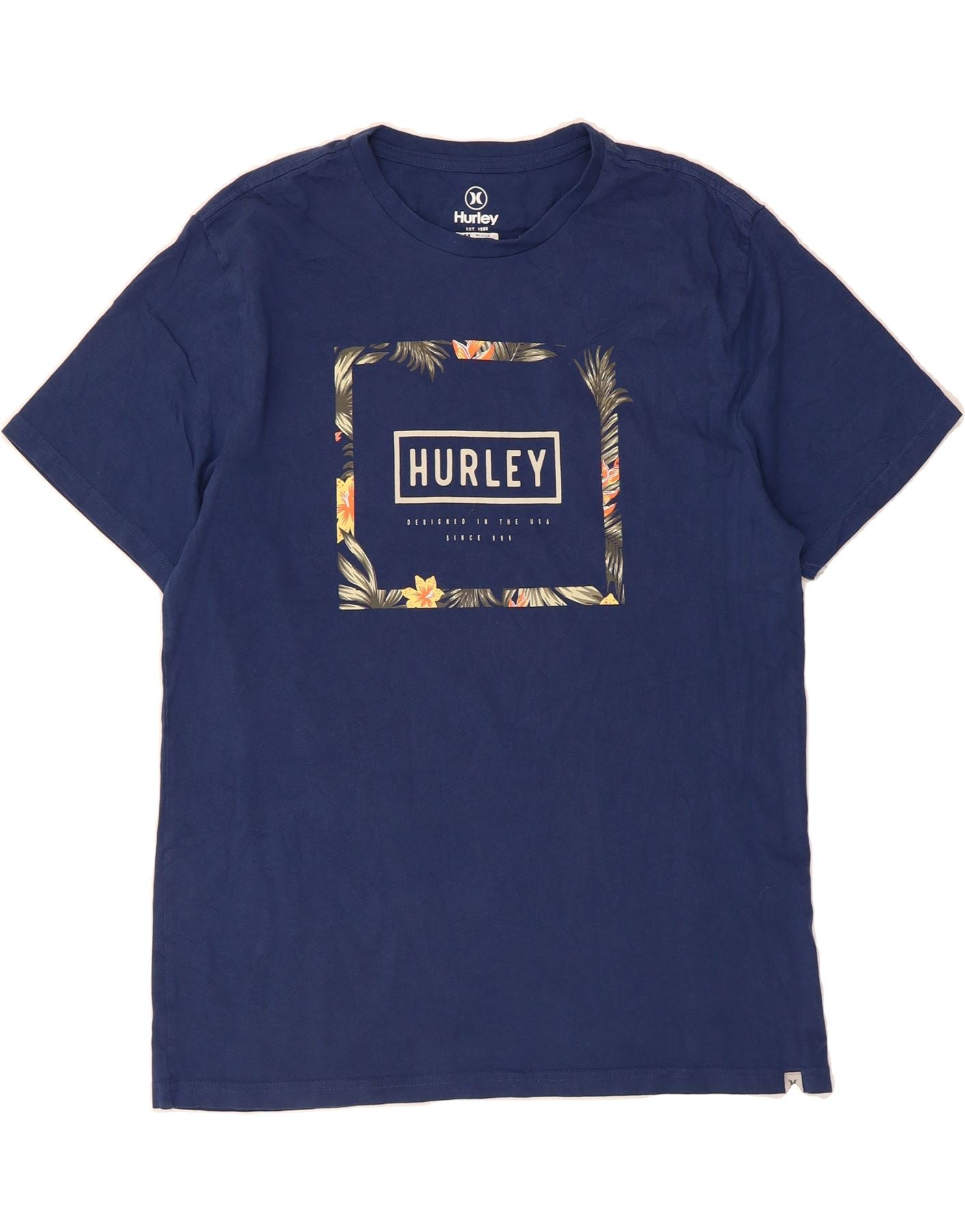 HURLEY Mens Graphic T-Shirt Top Medium Navy Blue Cotton Vintage Hurley and Second-Hand Hurley from Messina Hembry