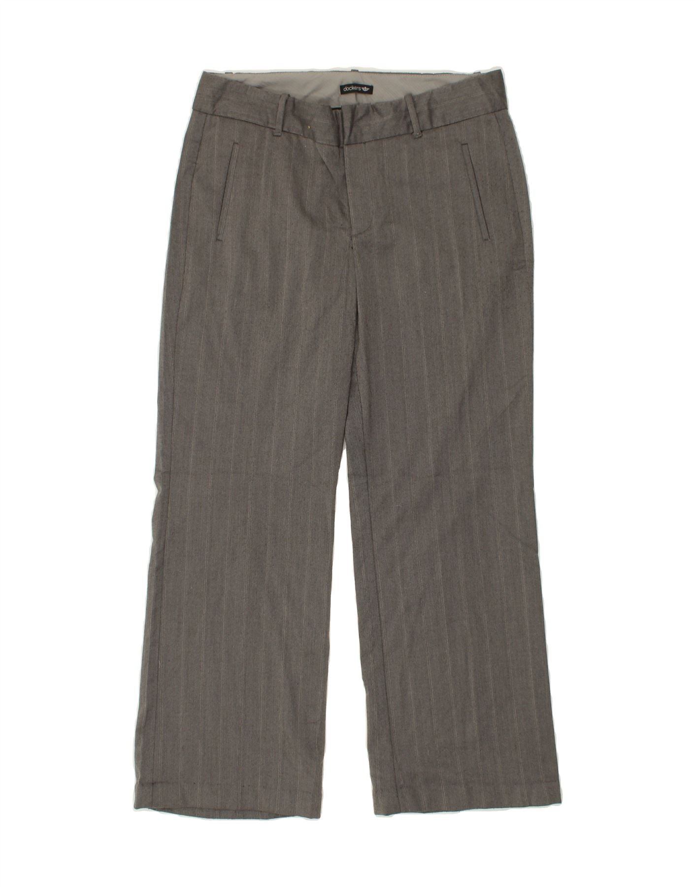 DOCKERS Womens Straight Casual Trousers US 14 XL W34 L29  Grey Striped Vintage Dockers and Second-Hand Dockers from Messina Hembry