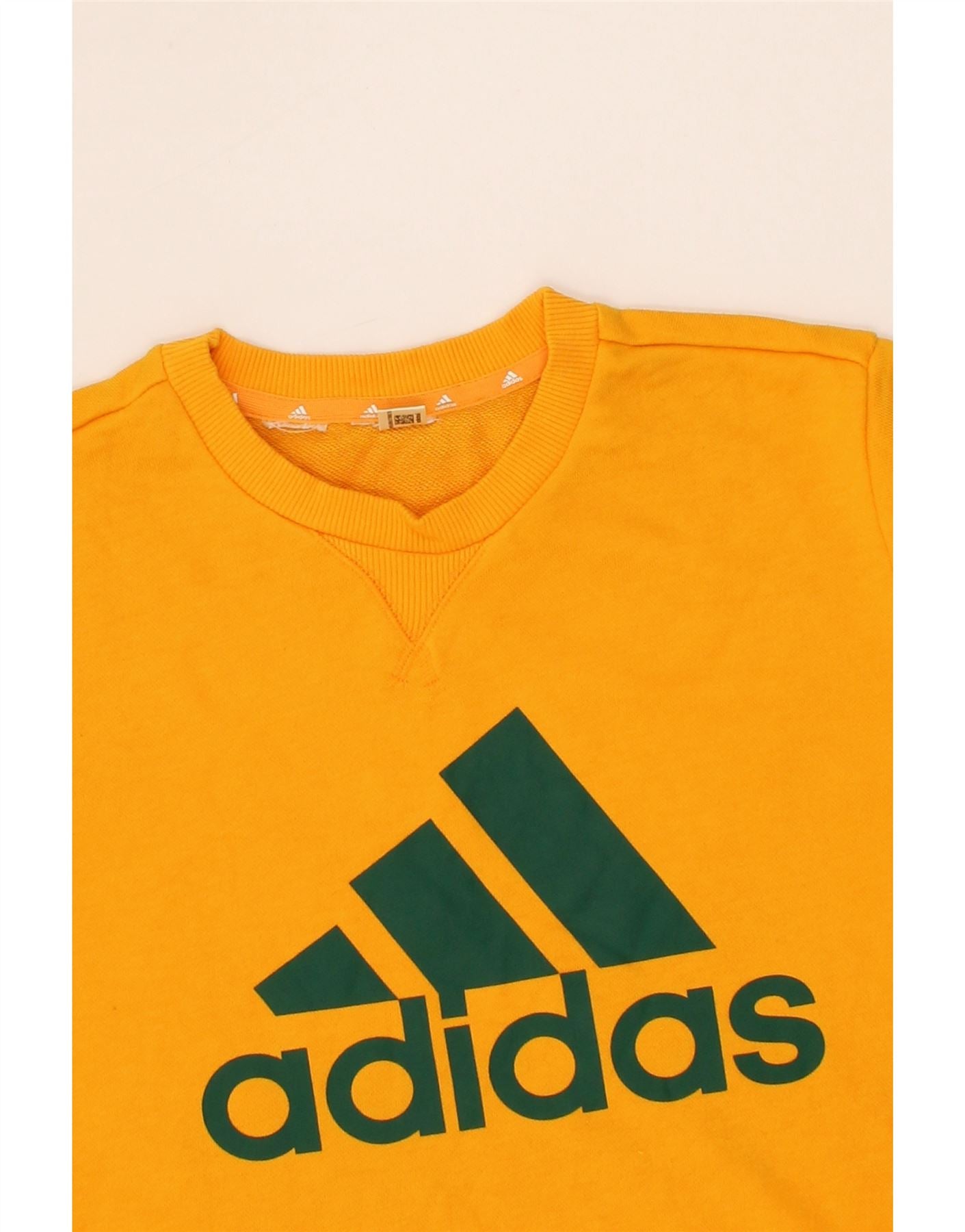 ADIDAS Boys Graphic Sweatshirt Jumper 12-13 Years Yellow Vintage Adidas and Second-Hand Adidas from Messina Hembry