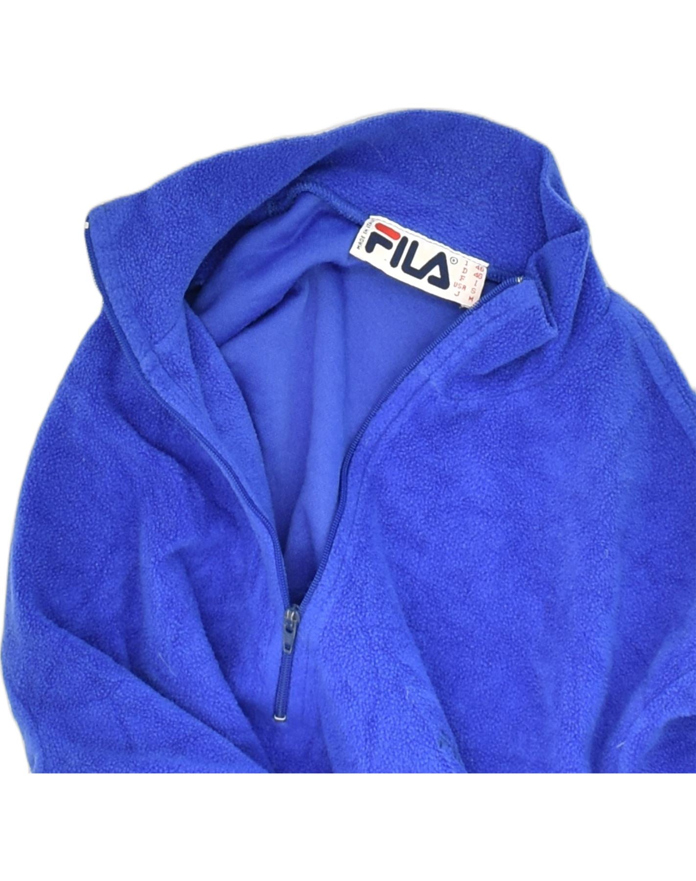 FILA Mens Zip Neck Fleece Jumper IT 46 Small Blue Polyester | Vintage Fila | Thrift | Second-Hand Fila | Used Clothing | Messina Hembry