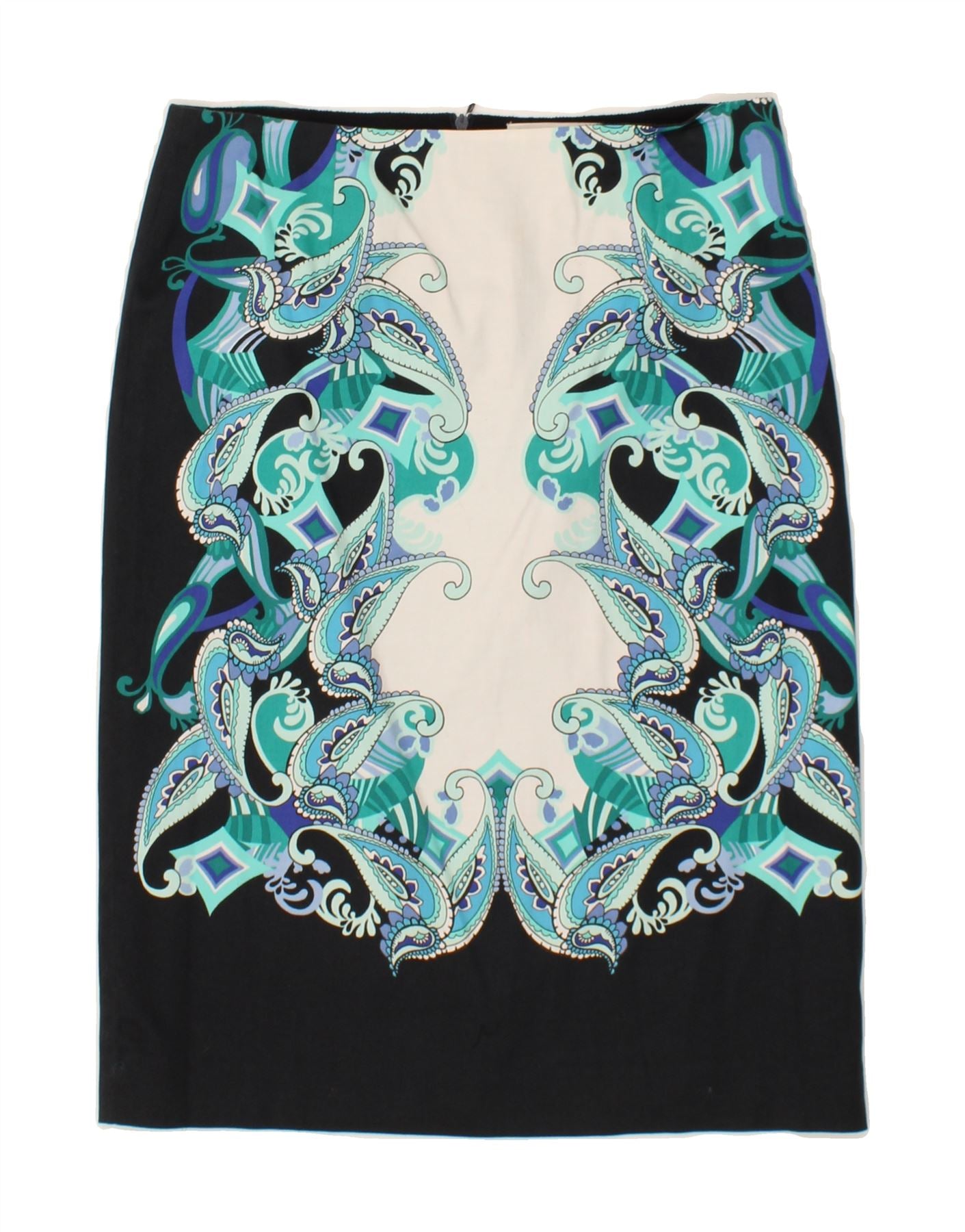 MARELLA Womens Midi Skirt UK 16 Large W32  Blue Paisley Cotton Vintage Marella and Second-Hand Marella from Messina Hembry