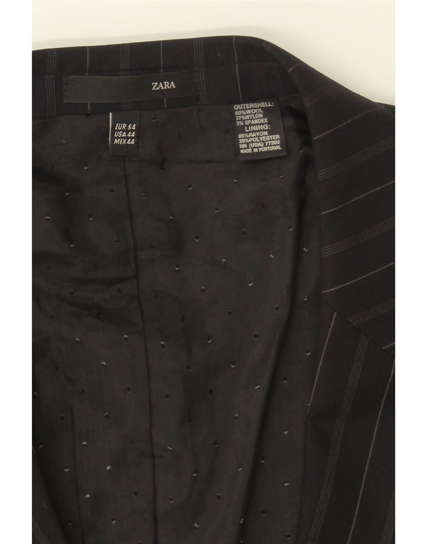 ZARA Mens 2 Button Blazer Jacket EU 54 XL Black Pinstripe Wool Vintage Zara and Second-Hand Zara from Messina Hembry