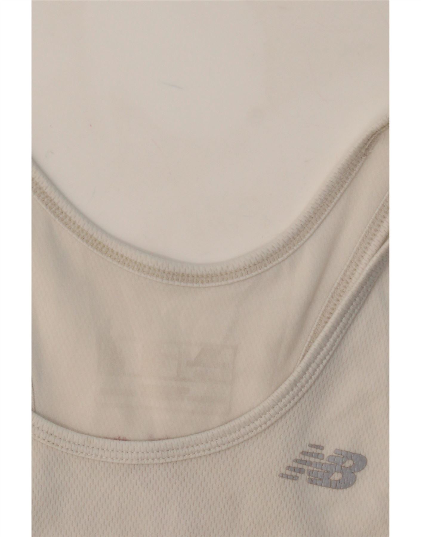 NEW BALANCE Womens Graphic Vest Top UK 10 Small White Polyester Vintage New Balance and Second-Hand New Balance from Messina Hembry