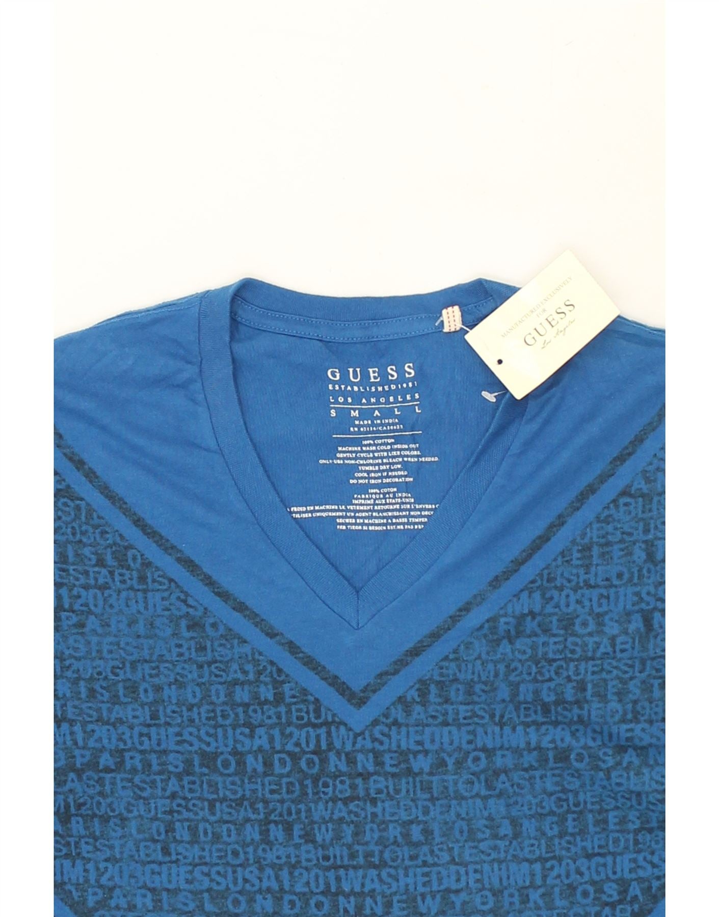 GUESS Mens Graphic T-Shirt Top Small Blue Geometric Cotton | Vintage Guess | Thrift | Second-Hand Guess | Used Clothing | Messina Hembry