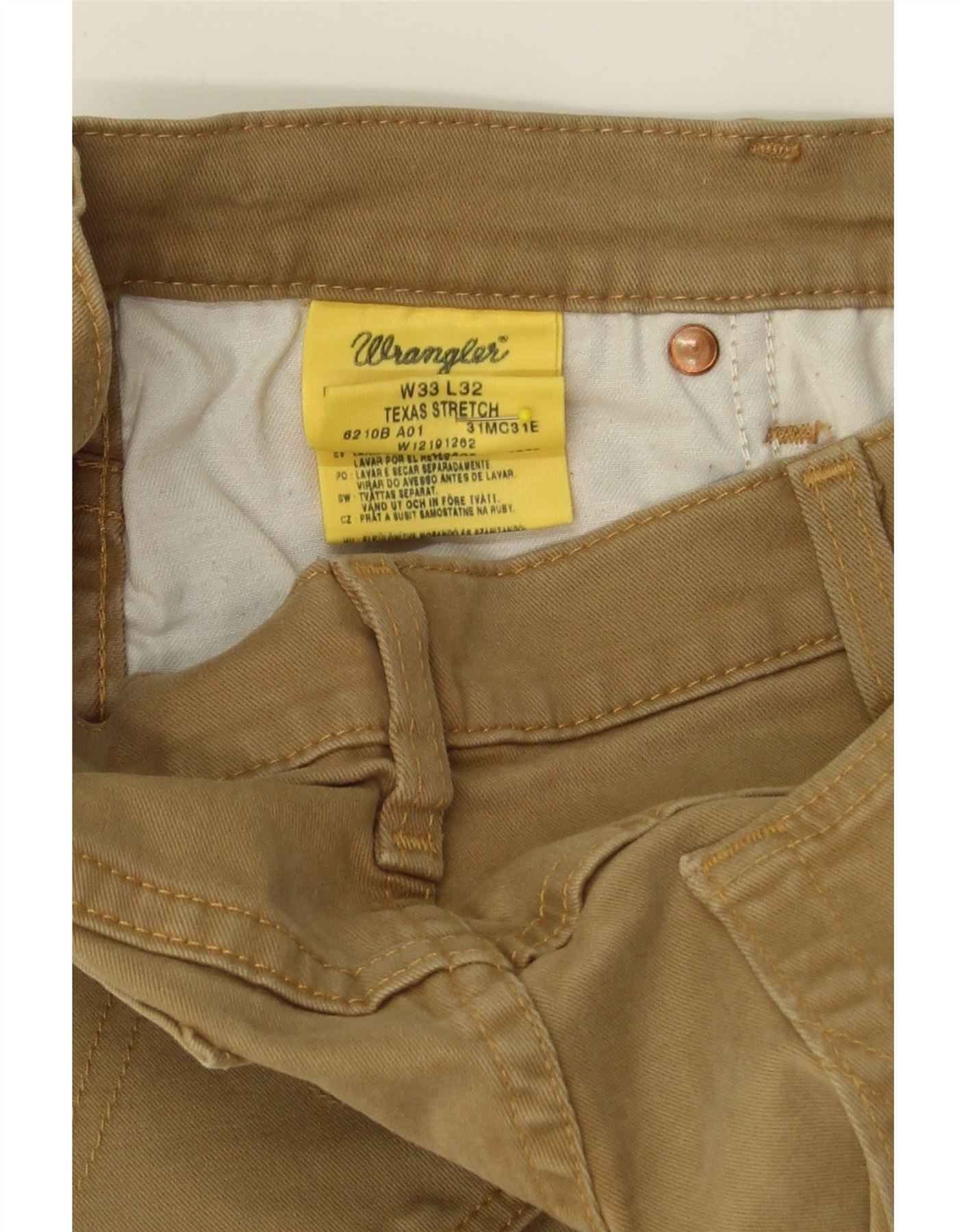 WRANGLER Mens Texas Stretch Straight Casual Trousers W33 L32 Beige Cotton Vintage Wrangler and Second-Hand Wrangler from Messina Hembry