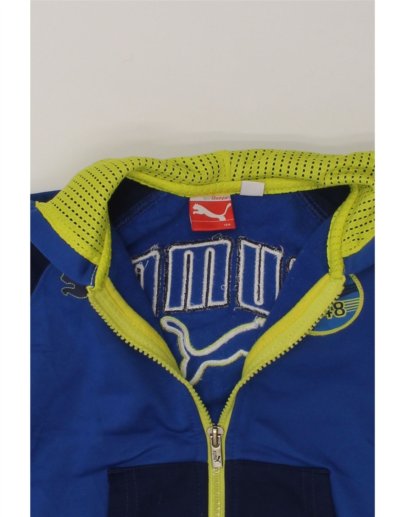 PUMA Baby Boys Graphic Zip Hoodie Sweater 12-18 Months Blue Colourblock | Vintage Puma | Thrift | Second-Hand Puma | Used Clothing | Messina Hembry
