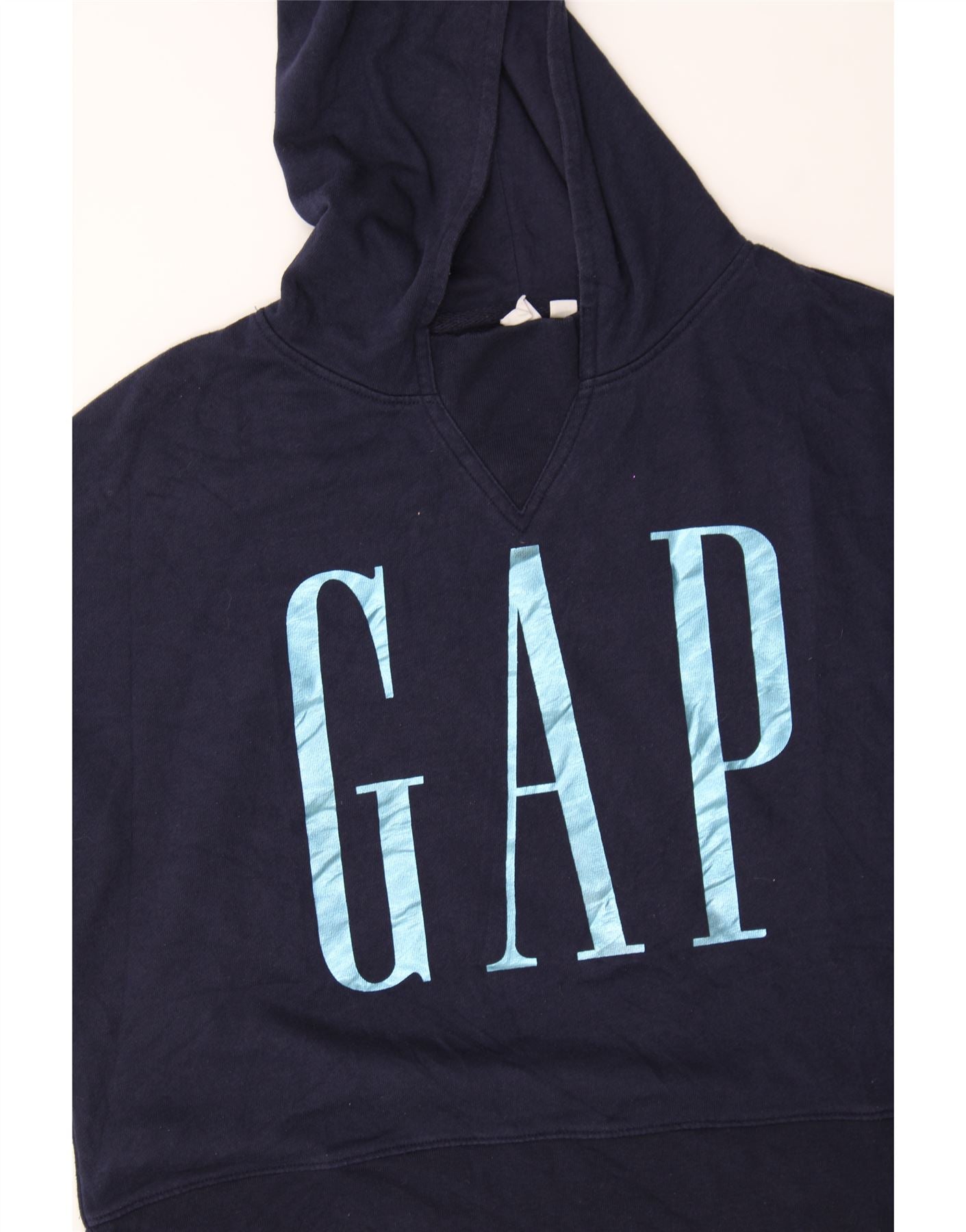 GAP Womens Oversized Graphic Hoodie Jumper UK 6 XS Navy Blue Cotton Vintage Gap and Second-Hand Gap from Messina Hembry