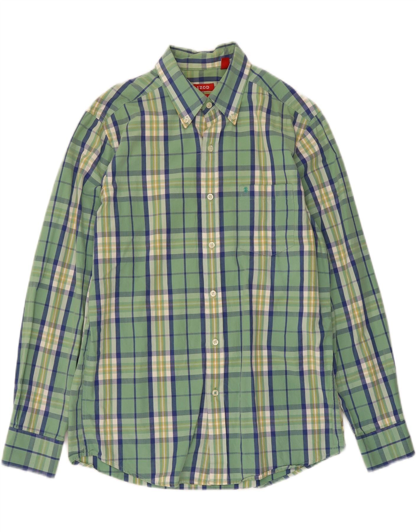 IZOD Mens Slim Fit Shirt Medium Green Check Cotton Vintage Izod and Second-Hand Izod from Messina Hembry