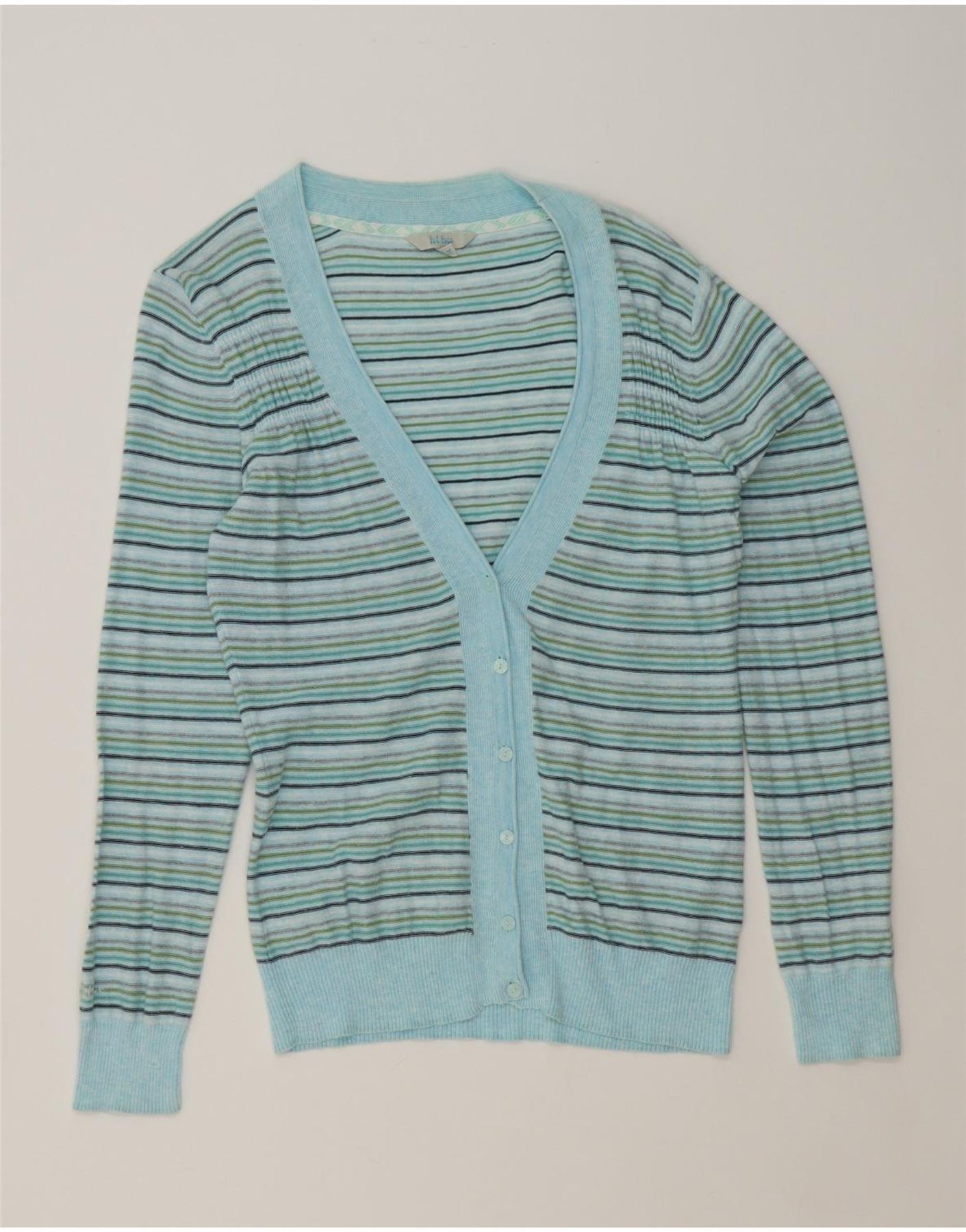FAT FACE Womens Cardigan Sweater UK 14 Medium Blue Striped Cotton Vintage Fat Face and Second-Hand Fat Face from Messina Hembry