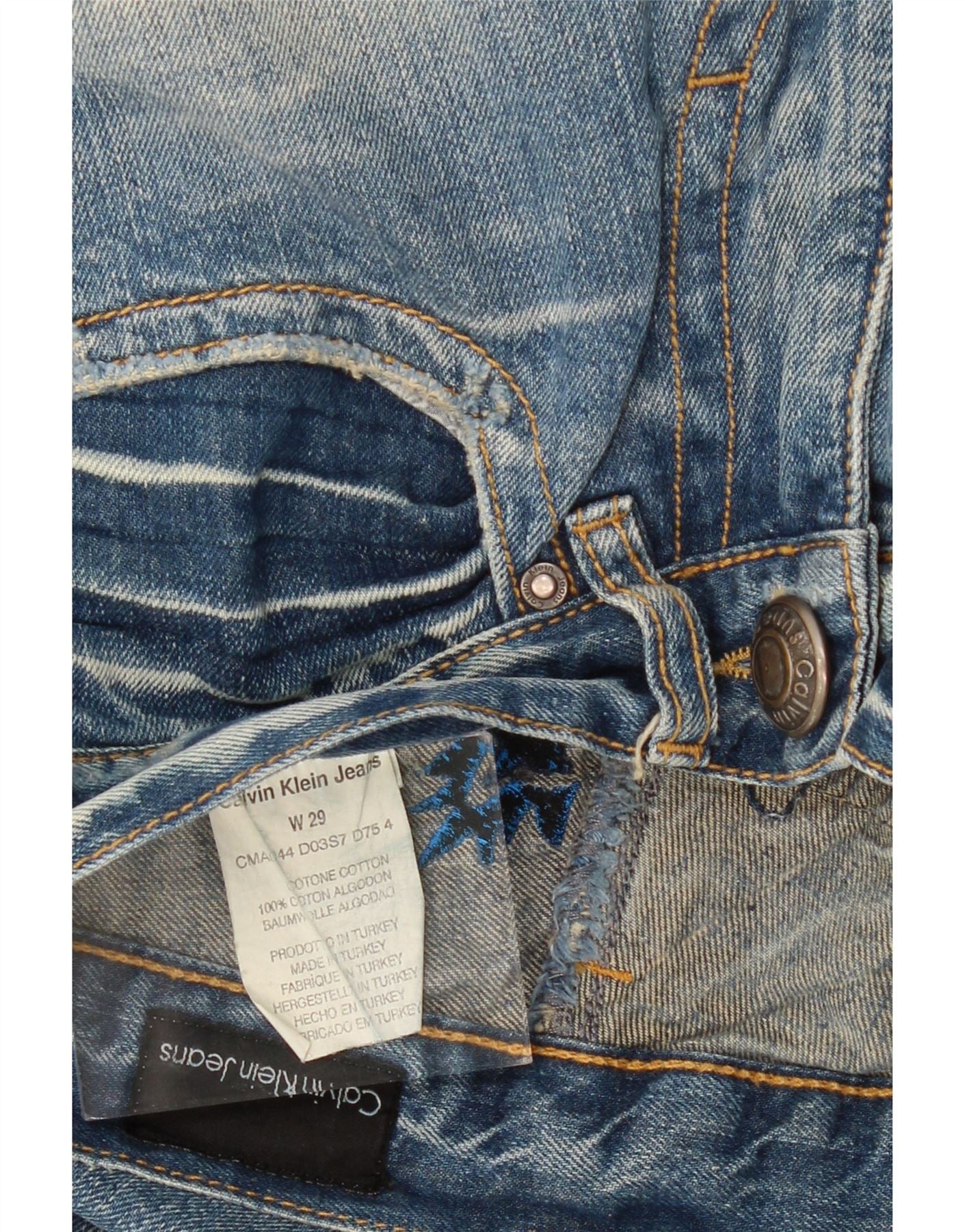 CALVIN KLEIN Womens Straight Jeans W29 L34 Blue Paisley Cotton Vintage Calvin Klein and Second-Hand Calvin Klein from Messina Hembry