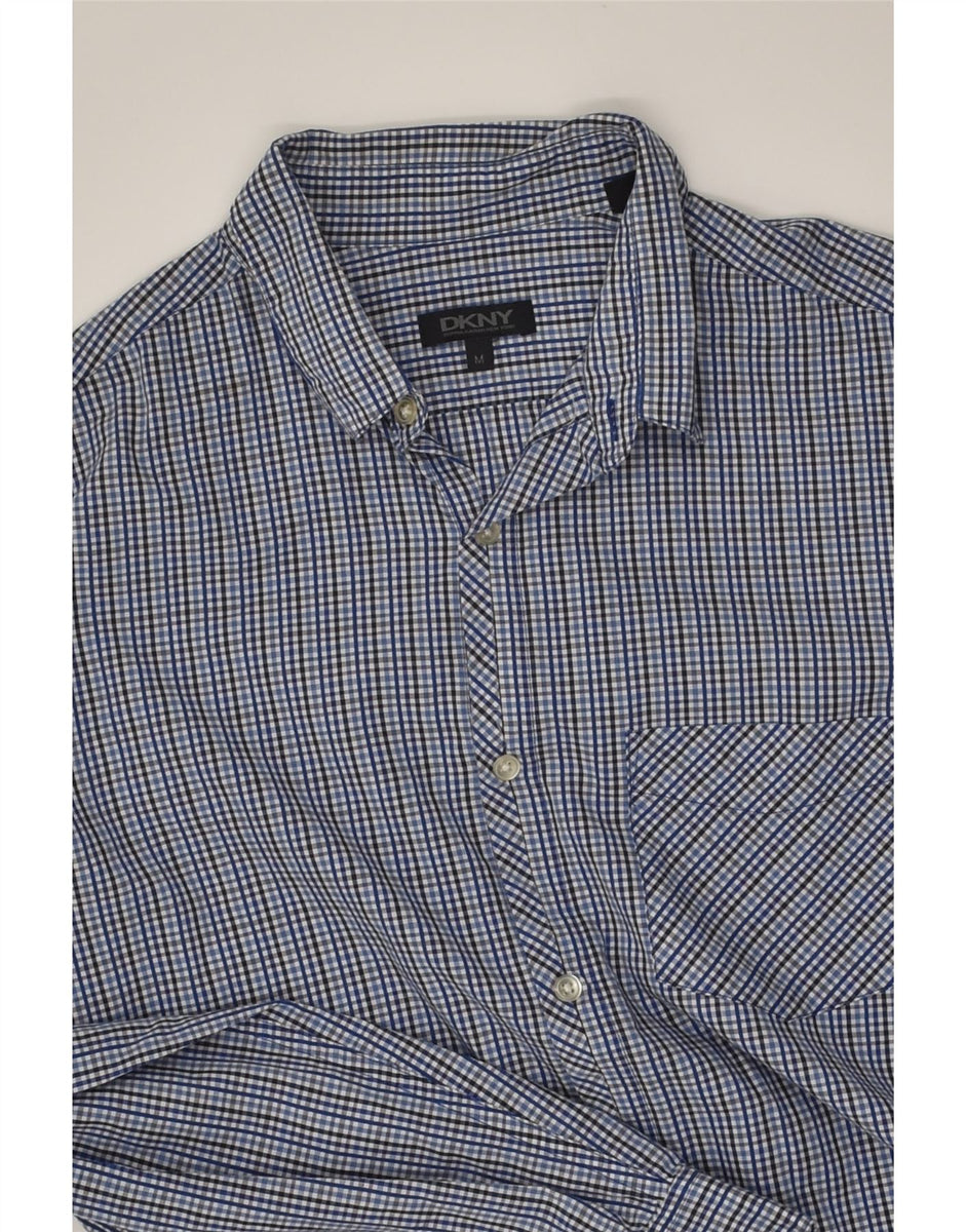 DKNY Mens Shirt Medium Blue Check Cotton