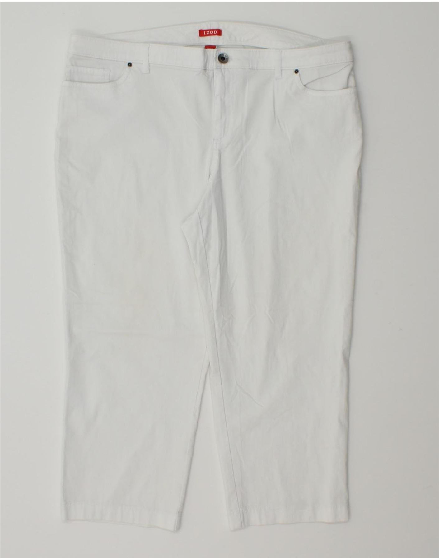 IZOD Womens Slim Capri Trousers US 14 XL W34 L20 White Rayon Vintage Izod and Second-Hand Izod from Messina Hembry