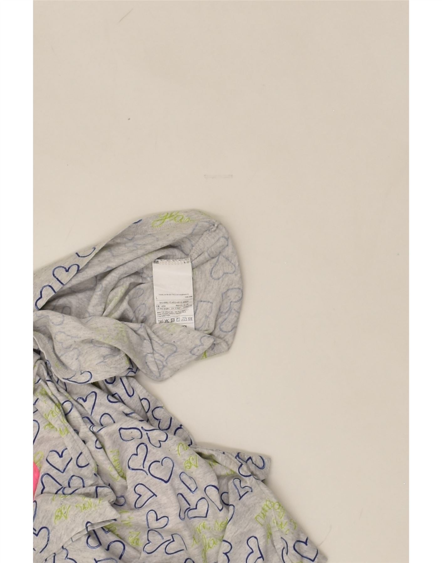 BENETTON Girls Graphic Blouse Top 8-9 Years Large  Grey Cotton | Vintage Benetton | Thrift | Second-Hand Benetton | Used Clothing | Messina Hembry