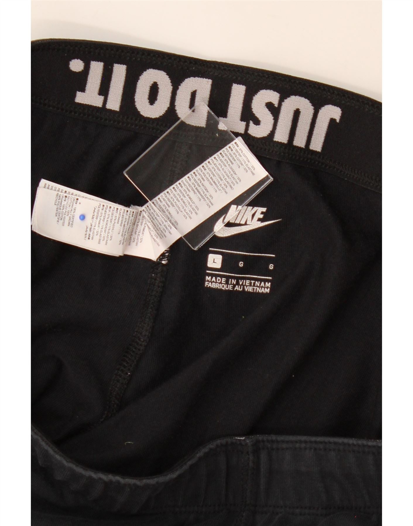 NIKE Womens Crop Graphic Leggings UK 14 Large Black Cotton Vintage Nike and Second-Hand Nike from Messina Hembry