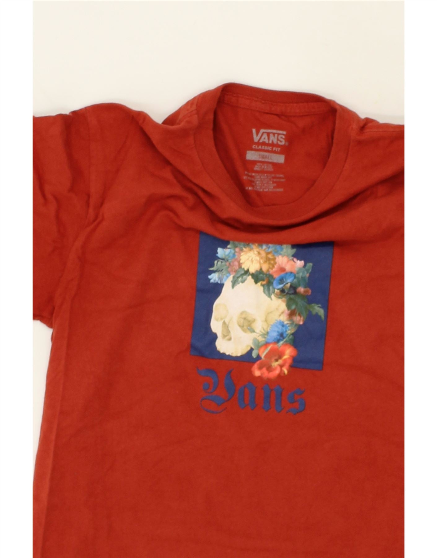 VANS Mens Classic Fit Graphic T-Shirt Top Small Red Cotton Vintage Vans and Second-Hand Vans from Messina Hembry