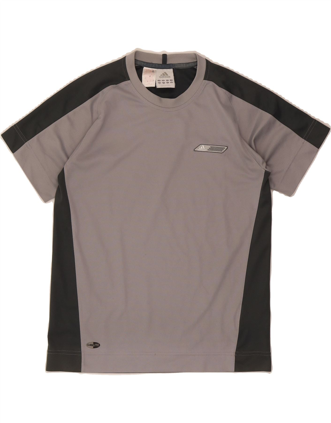 ADIDAS Boys Climalite T-Shirt Top 13-14 Years Grey Colourblock Polyester Vintage Adidas and Second-Hand Adidas from Messina Hembry