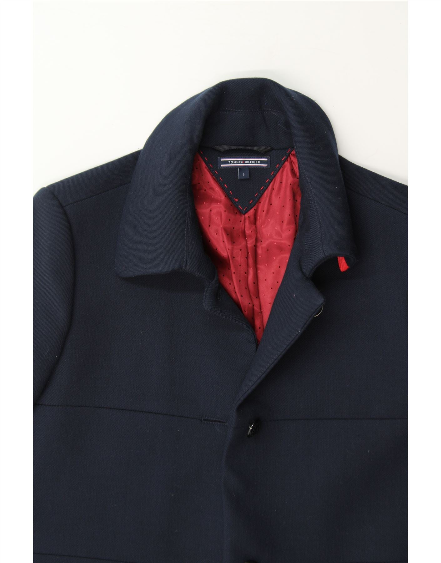 TOMMY HILFIGER Womens Loose Fit Overcoat UK 10 Small Navy Blue Polyester Vintage Tommy Hilfiger and Second-Hand Tommy Hilfiger from Messina Hembry