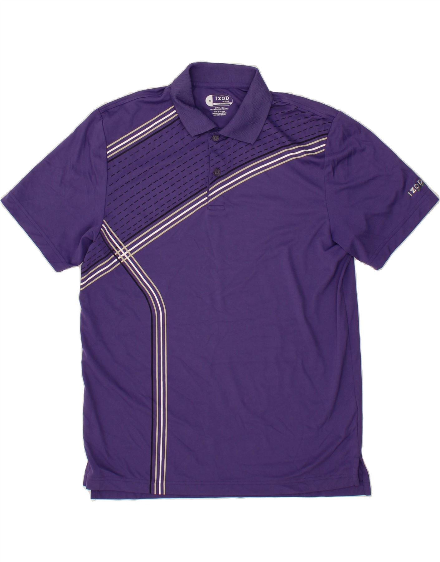 IZOD Mens Polo Shirt Medium Purple Striped Polyester Vintage Izod and Second-Hand Izod from Messina Hembry