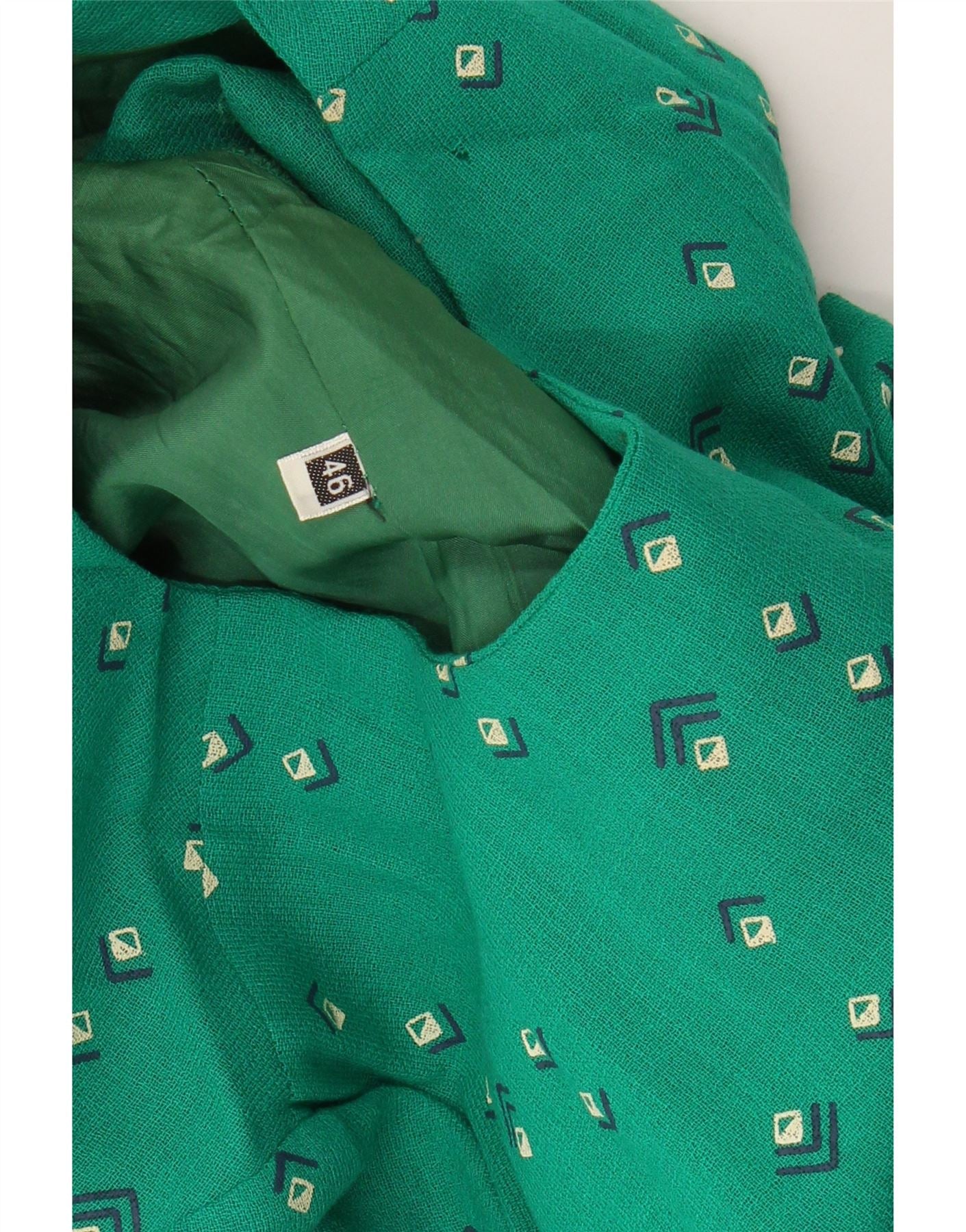VINTAGE Womens Long Sleeve A-Line Dress IT 46 Large Green Geometric Vintage Vintage and Second-Hand Vintage from Messina Hembry