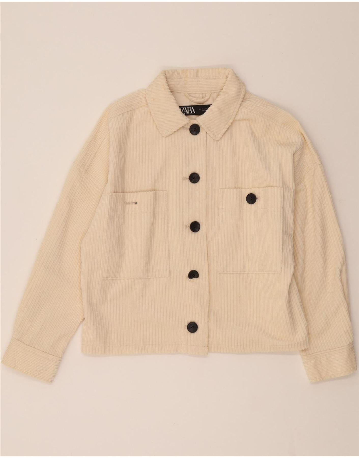 ZARA Womens Oversized Corduroy Jacket UK 6 XS Beige Vintage Zara and Second-Hand Zara from Messina Hembry