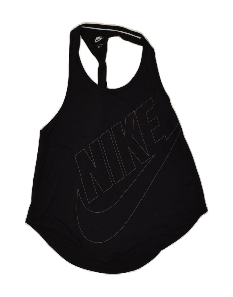 NIKE Womens Graphic Vest Top UK 10 Small Black Polyester | Vintage Nike | Thrift | Second-Hand Nike | Used Clothing | Messina Hembry 