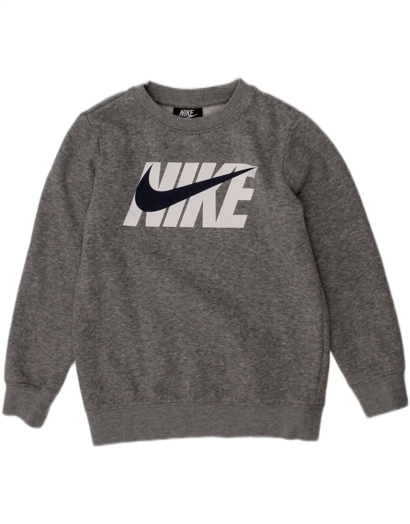 NIKE Boys Graphic Sweatshirt Jumper 5-6 Years Medium  Grey Cotton Vintage Nike and Second-Hand Nike from Messina Hembry