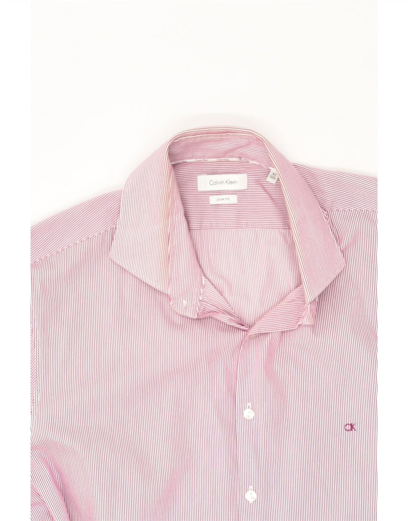 CALVIN KLEIN Mens Slim Fit Shirt Size 42 16 1/2 Large Pink Pinstripe | Vintage Calvin Klein | Thrift | Second-Hand Calvin Klein | Used Clothing | Messina Hembry 