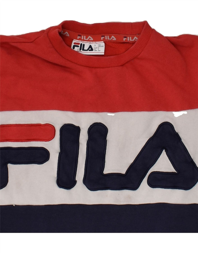 FILA Mens Graphic Sweatshirt Jumper Small Navy Blue Colourblock Cotton | Vintage Fila | Thrift | Second-Hand Fila | Used Clothing | Messina Hembry 