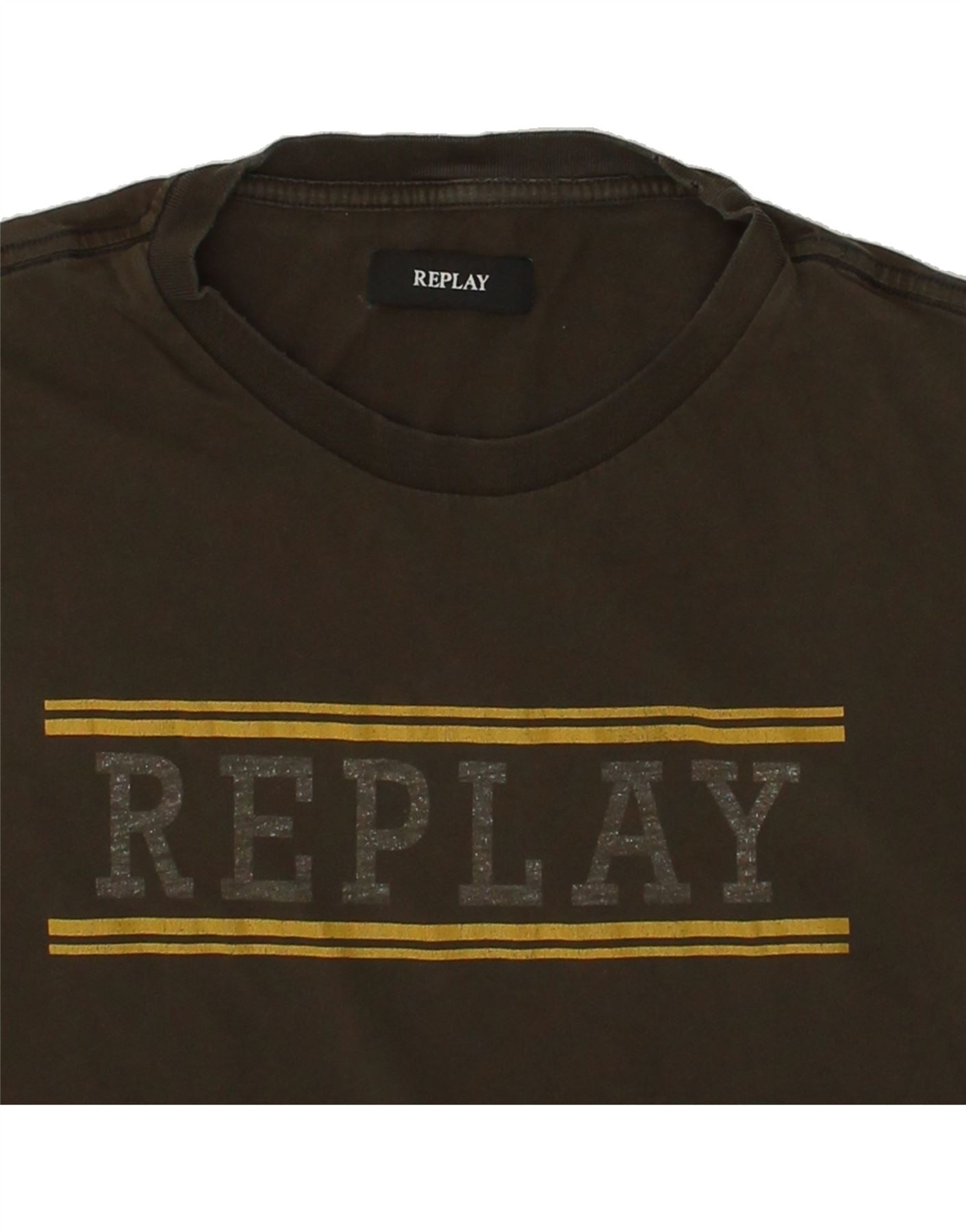 REPLAY Mens Graphic T-Shirt Top Medium Khaki Vintage Replay and Second-Hand Replay from Messina Hembry