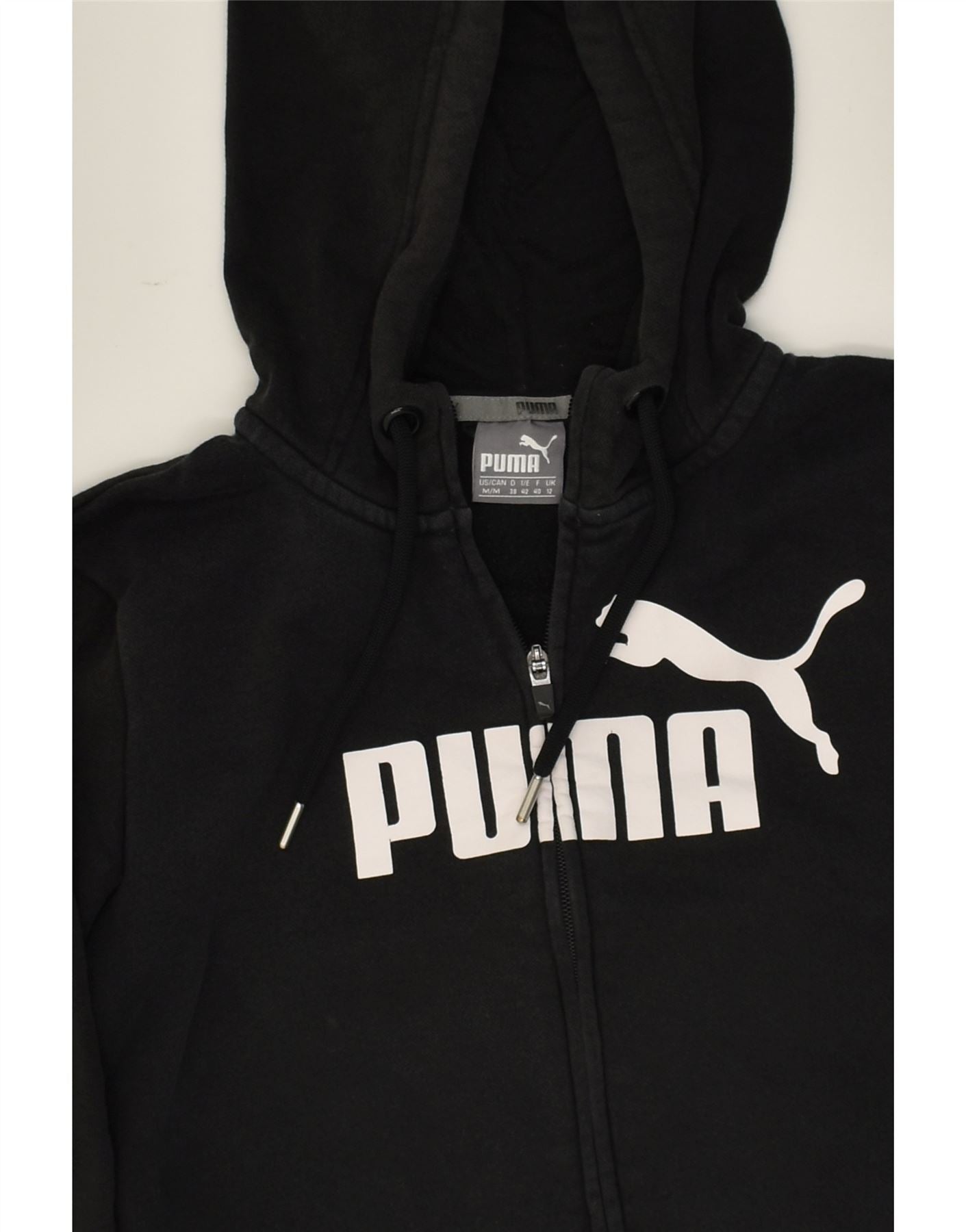 PUMA Womens Graphic Zip Hoodie Sweater UK 12 Medium  Black Cotton | Vintage Puma | Thrift | Second-Hand Puma | Used Clothing | Messina Hembry