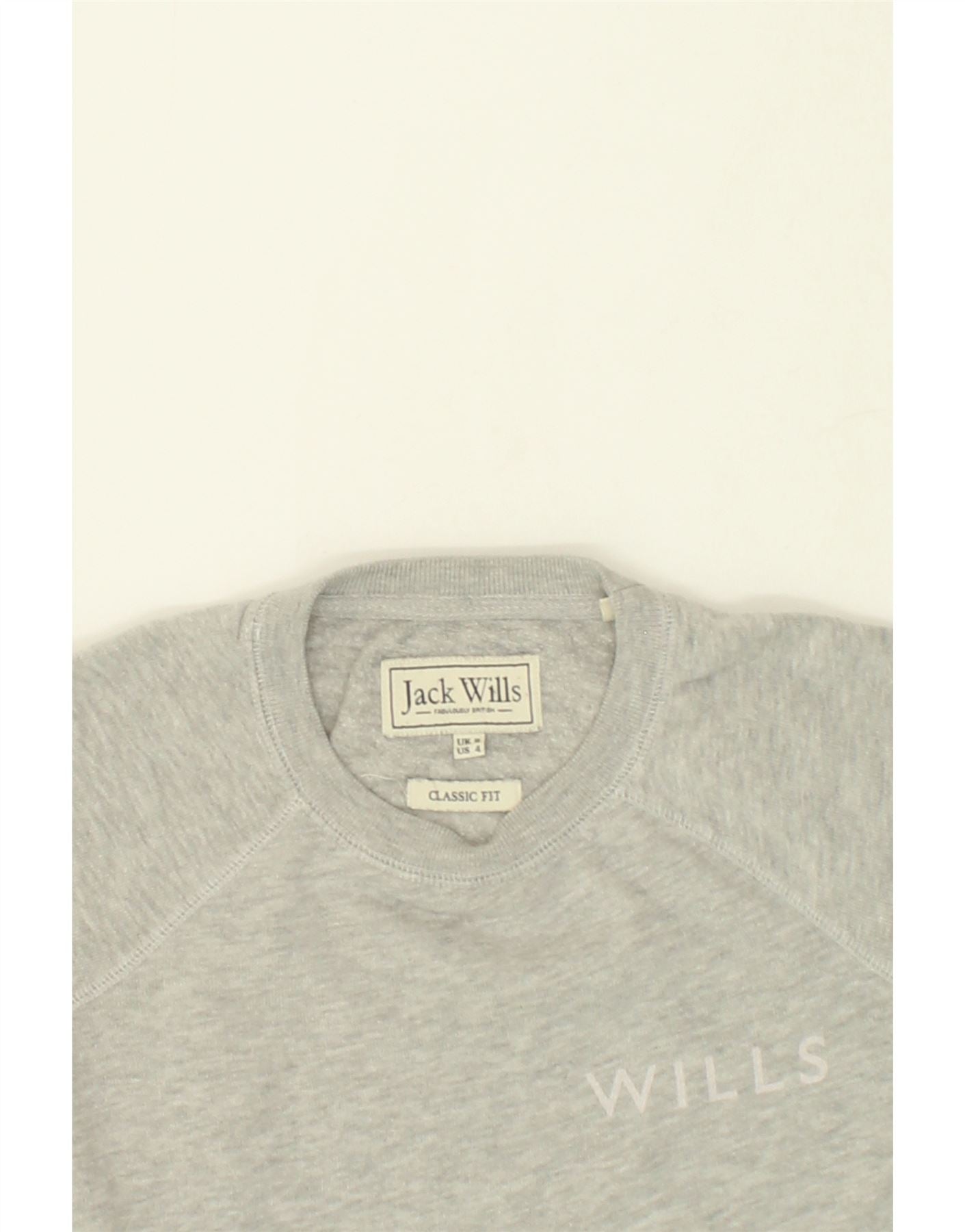 JACK WILLS Womens Classic Fit Sweatshirt Jumper UK 8 Small Grey Cotton Vintage Jack Wills and Second-Hand Jack Wills from Messina Hembry