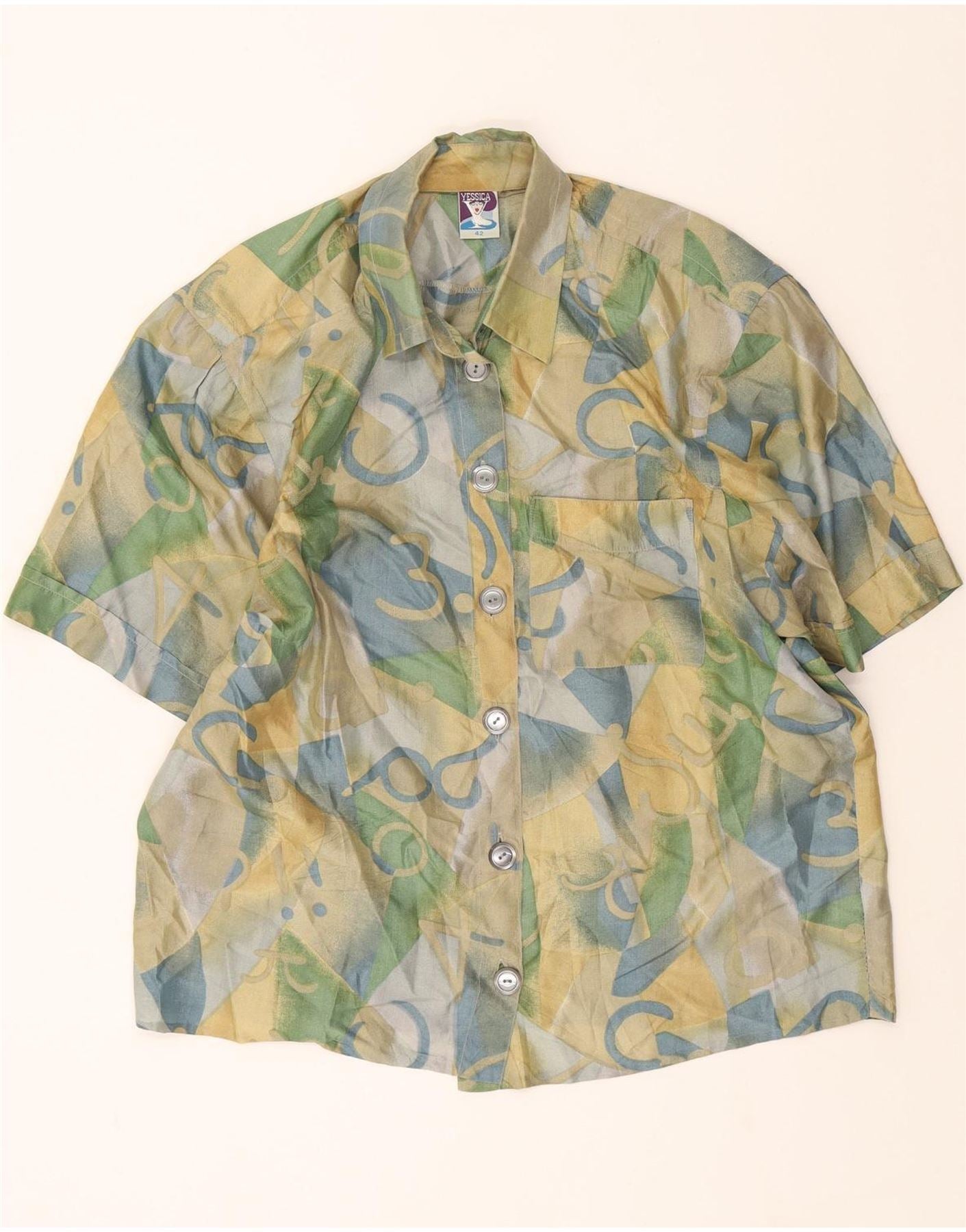 YESSICA Womens Abstract Pattern Shirt Blouse EU 42 Large Multicoloured Vintage Yessica and Second-Hand Yessica from Messina Hembry