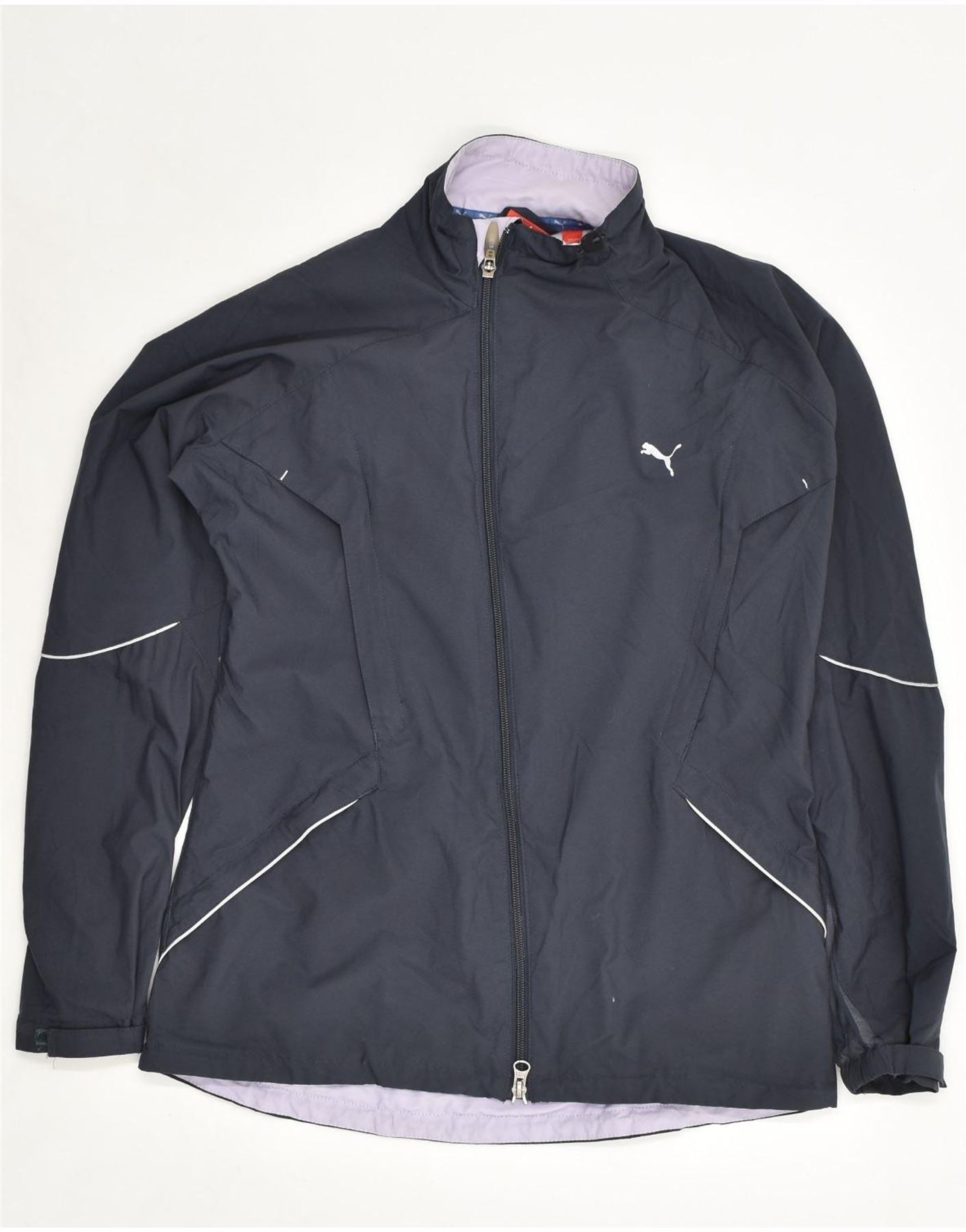 PUMA Womens Tracksuit Top Jacket UK 10 Small Navy Blue Polyester | Vintage Puma | Thrift | Second-Hand Puma | Used Clothing | Messina Hembry