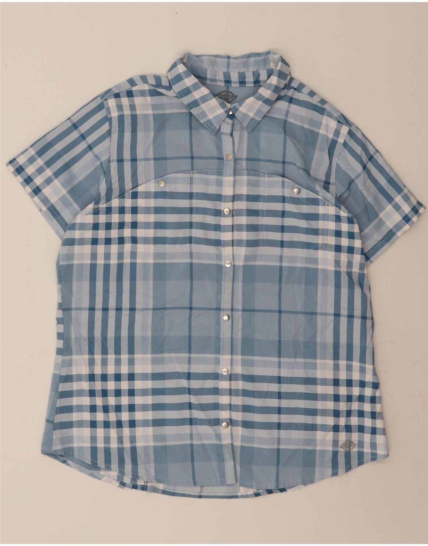 DICKIES Womens Short Sleeve Shirt UK 16 Large Blue Check Polyester Vintage Dickies and Second-Hand Dickies from Messina Hembry
