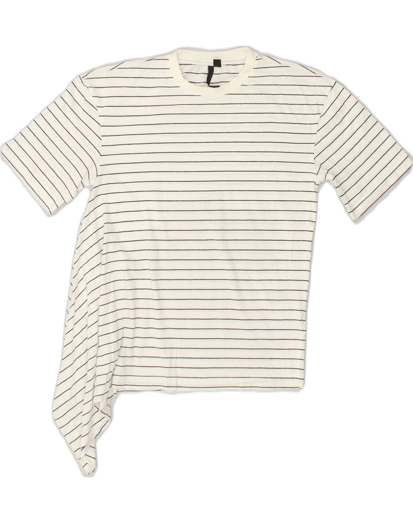 VINTAGE Womens T-Shirt Top UK 6 XS White Striped Cotton | Vintage Vintage | Thrift | Second-Hand Vintage | Used Clothing | Messina Hembry