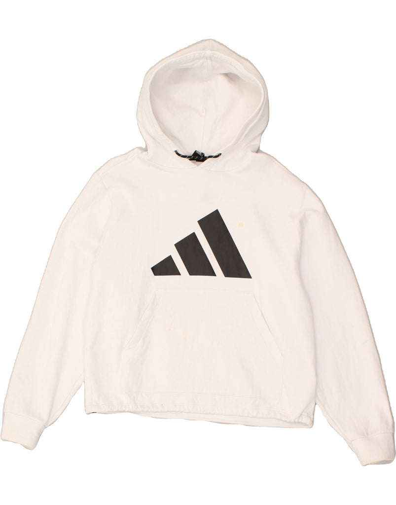 ADIDAS Womens Crop Graphic Hoodie Jumper UK 20/22 XL White Cotton | Vintage Adidas | Thrift | Second-Hand Adidas | Used Clothing | Messina Hembry 