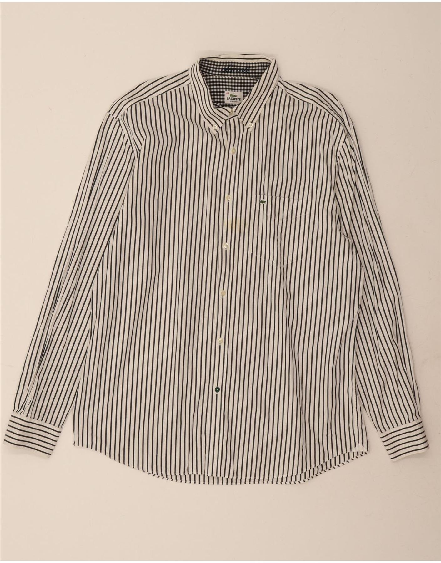 LACOSTE Mens Regular Fit Shirt Size 44 XL White Striped Cotton Vintage Lacoste and Second-Hand Lacoste from Messina Hembry