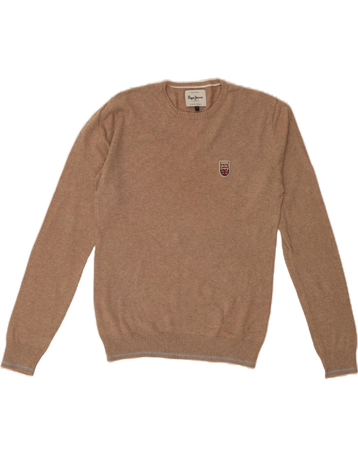 PEPE JEANS Mens Crew Neck Jumper Sweater Small Beige Cotton Vintage PEPE Jeans and Second-Hand PEPE Jeans from Messina Hembry