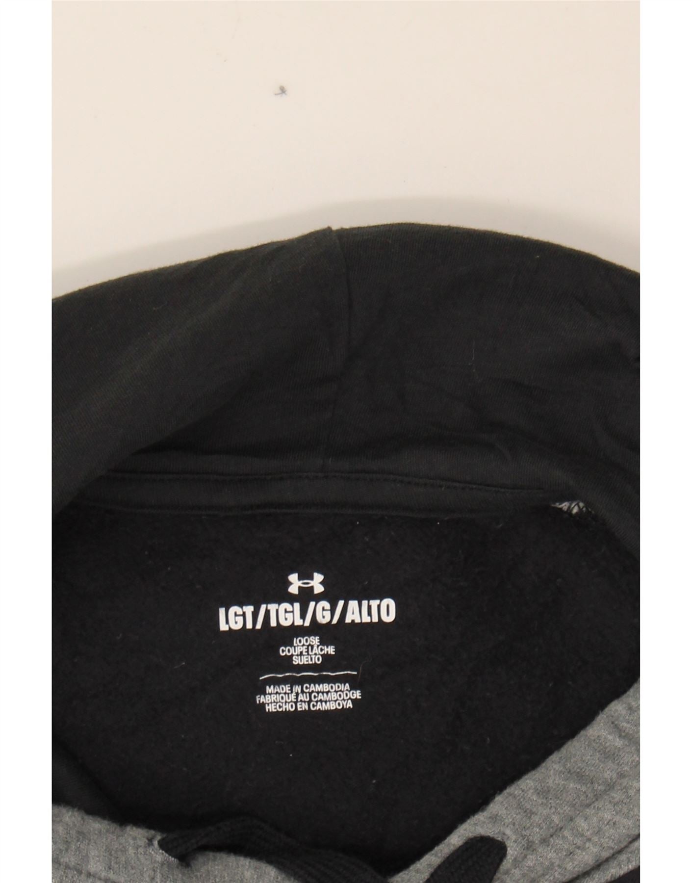 UNDER ARMOUR Mens Hoodie Jumper Large Black Colourblock Cotton Vintage Under Armour and Second-Hand Under Armour from Messina Hembry