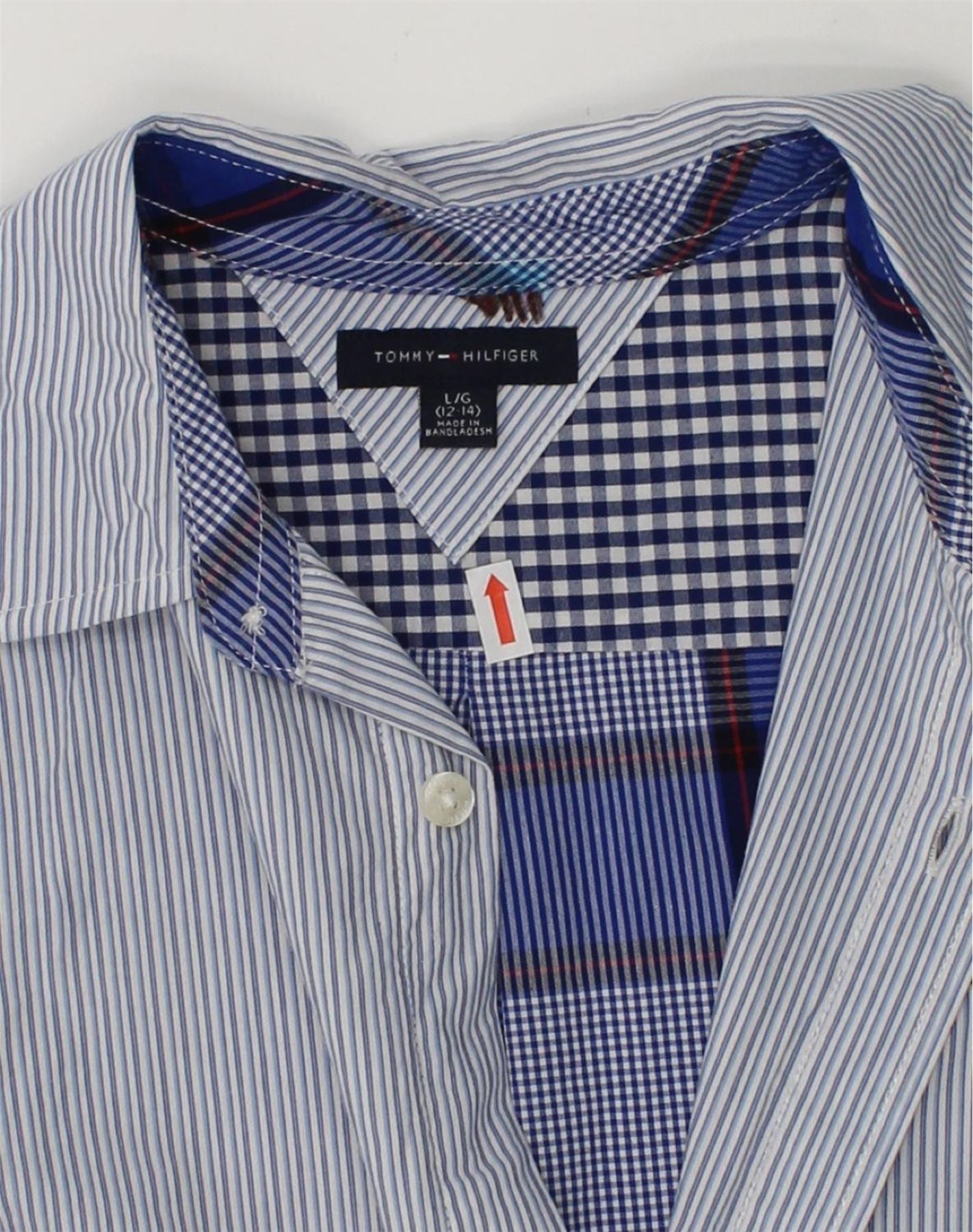 TOMMY HILFIGER Boys Shirt 12-13 Years Large  Blue Patchwork Cotton | Vintage Tommy Hilfiger | Thrift | Second-Hand Tommy Hilfiger | Used Clothing | Messina Hembry