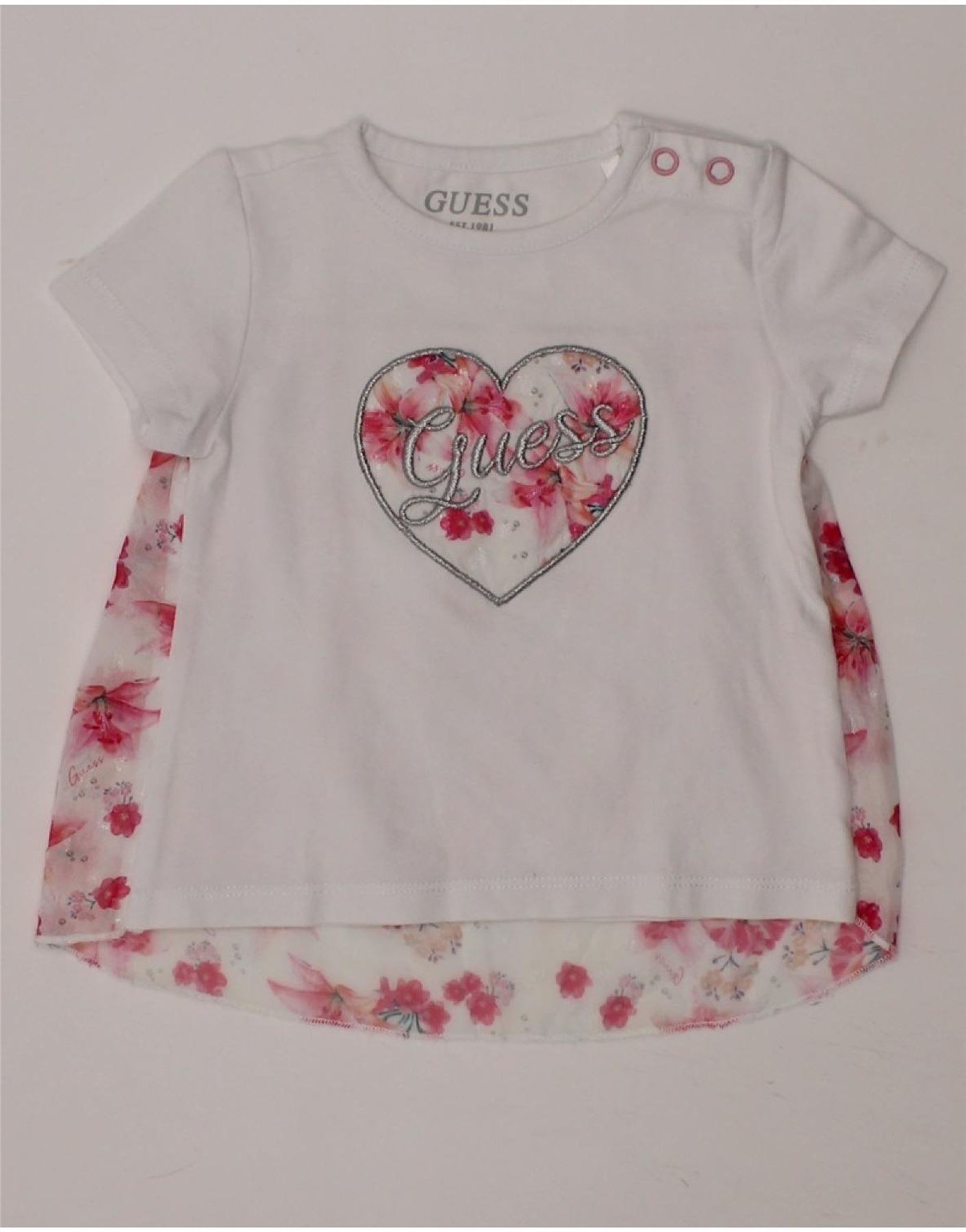 GUESS Baby Girls Graphic T-Shirt Top 3-6 Months White Floral Vintage Guess and Second-Hand Guess from Messina Hembry