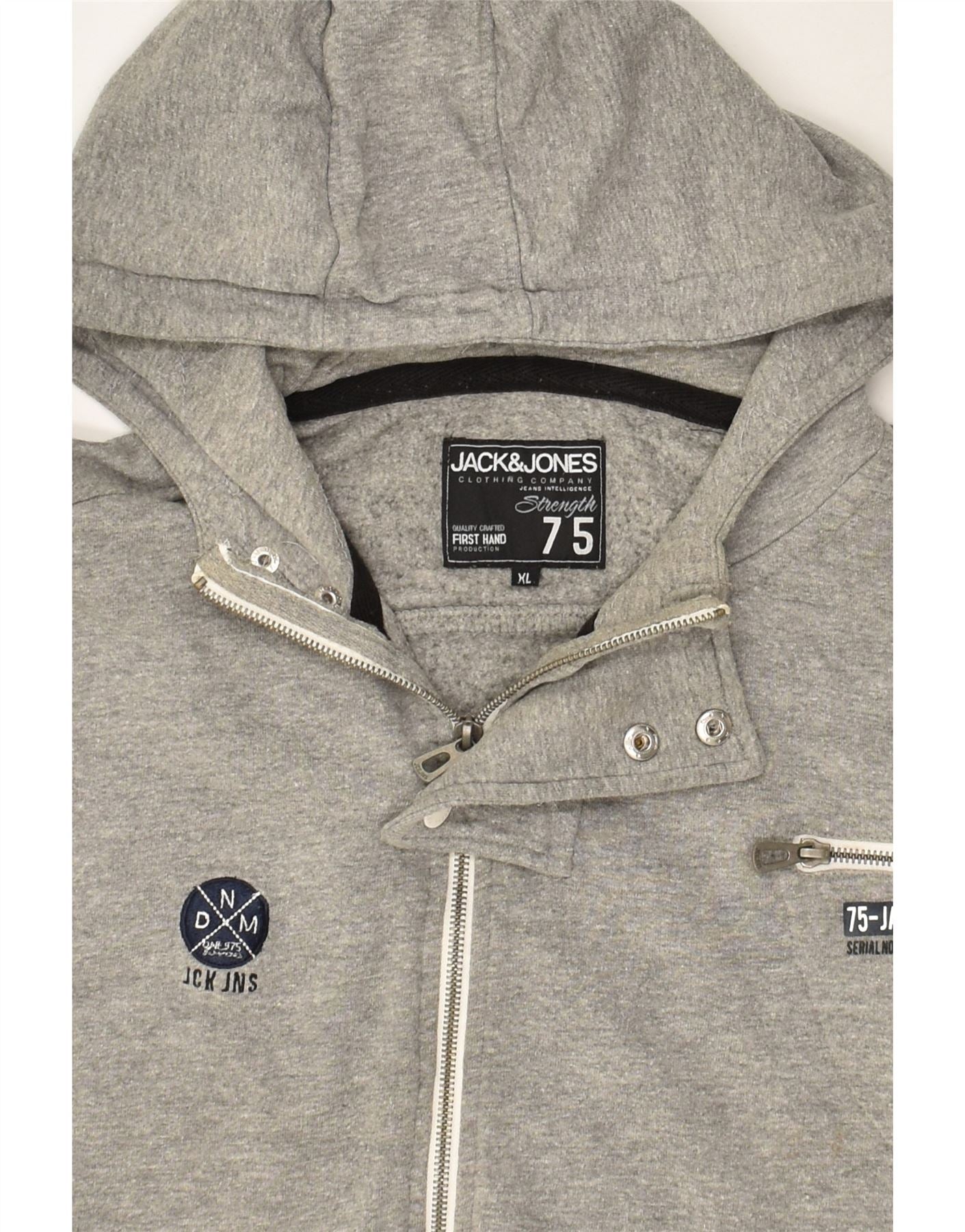 JACK & JONES Mens Zip Neck Hoodie Jumper XL Grey Cotton | Vintage Jack & Jones | Thrift | Second-Hand Jack & Jones | Used Clothing | Messina Hembry