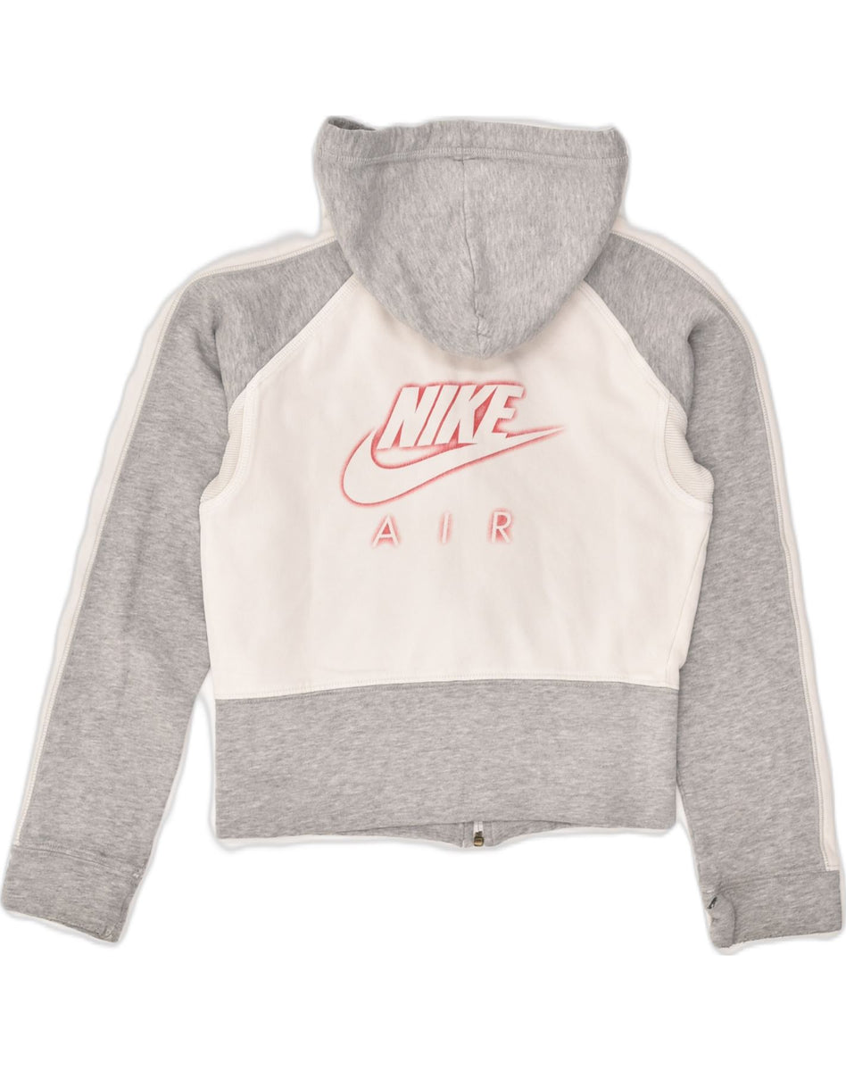 NIKE Womens Graphic Zip Hoodie Sweater UK 8/10 Small Grey Cotton