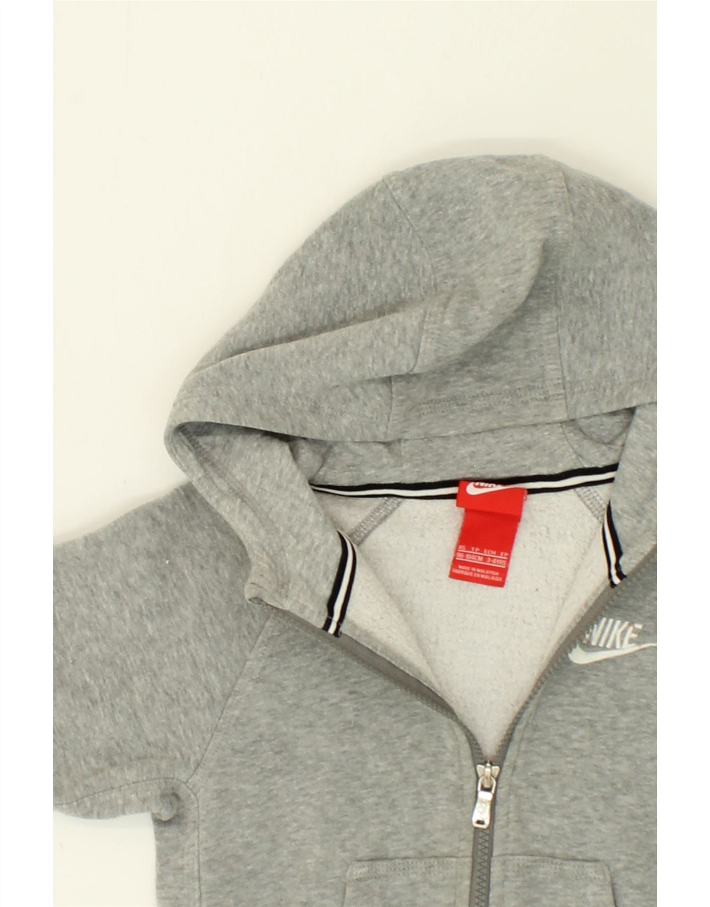 NIKE Girls Zip Hoodie Sweater 3-4 Years XS Grey Cotton Vintage Nike and Second-Hand Nike from Messina Hembry