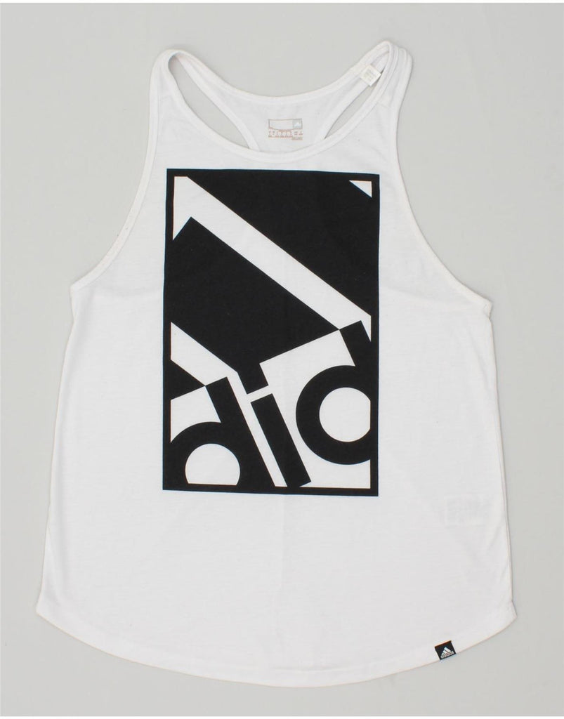 ADIDAS Womens Graphic Vest Top UK 14 Large White Polyester | Vintage Adidas | Thrift | Second-Hand Adidas | Used Clothing | Messina Hembry 