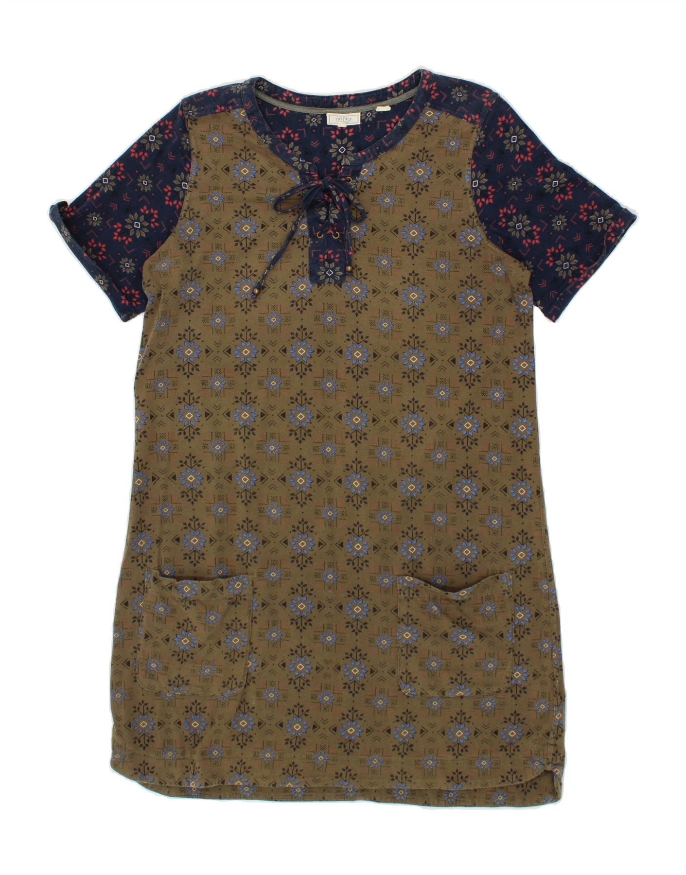 FAT FACE Womens Basic Dress UK 12 Medium  Khaki Floral Cotton Vintage Fat Face and Second-Hand Fat Face from Messina Hembry
